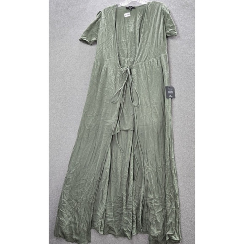 Lulus Women Dress M Green Much Obliged Maxi Wrap Gauze Flutter‎ Sleeve NWT